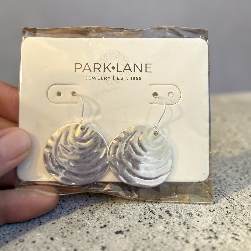 Park Lane Silver Ripple Disc Drop Earrings
